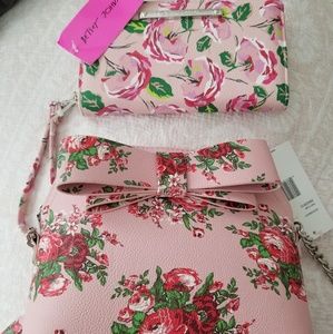Betsy Johnson Pink Flower Purse and Wallet